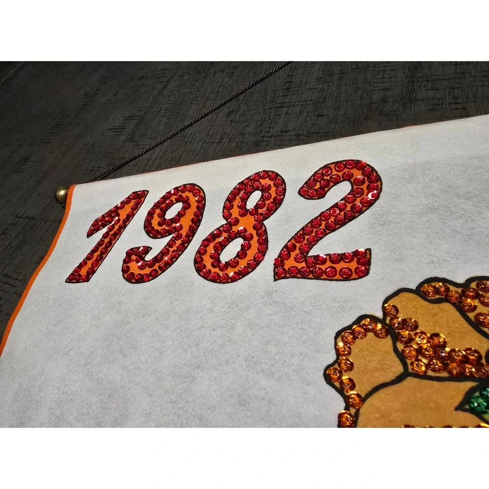Vintage‎ 1982 Felt Wall Calendar with Sequins, Mushrooms & Floral Design